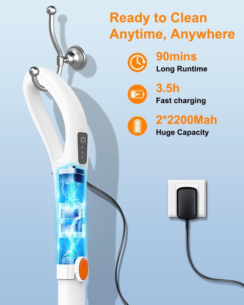 Electric Spin Scrubber - Cordless Spin Scrubber for Cleaning, Power Scrubber for Bathroom with 6 Replaceable Brush Heads  Adjustable Extension Handle, Electric Cleaning Brush for Tub, Car, Floor