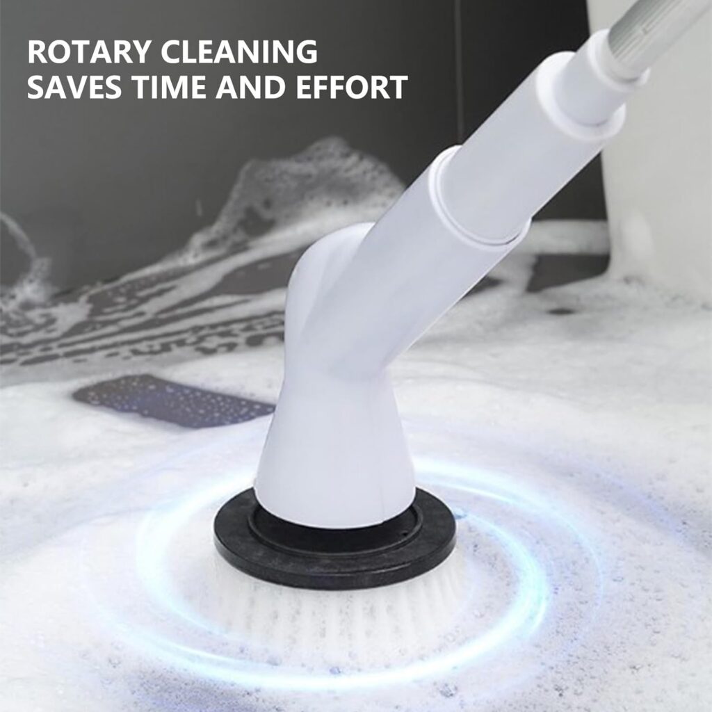 Electric Spin Scrubber with 6 Replaceable Brush Heads, Cordless Cleaning Brush, Shower Cleaning Brush, Power Scrubber 3 Adjustable Speeds  Detachable Long Handle, Kitchen Gadgets for Cleaning