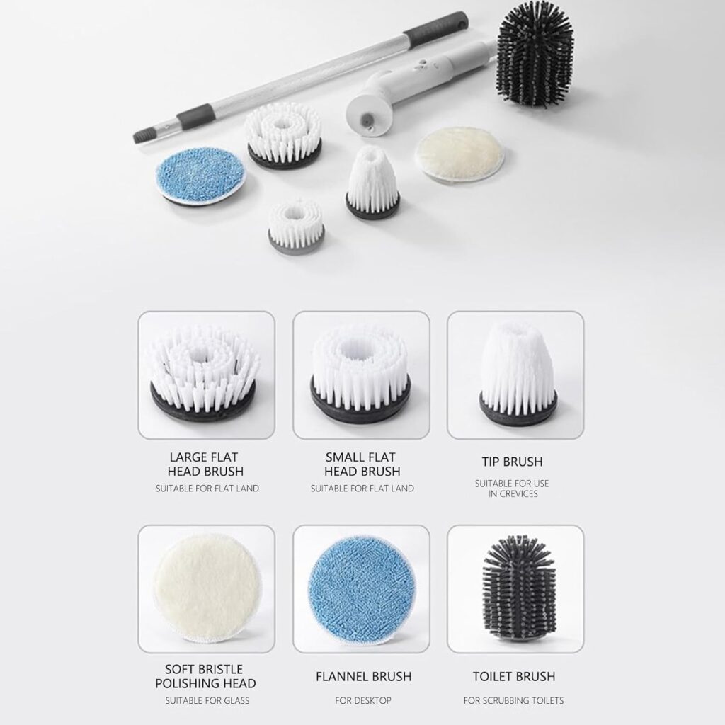 Electric Spin Scrubber with 6 Replaceable Brush Heads, Cordless Cleaning Brush, Shower Cleaning Brush, Power Scrubber 3 Adjustable Speeds  Detachable Long Handle, Kitchen Gadgets for Cleaning