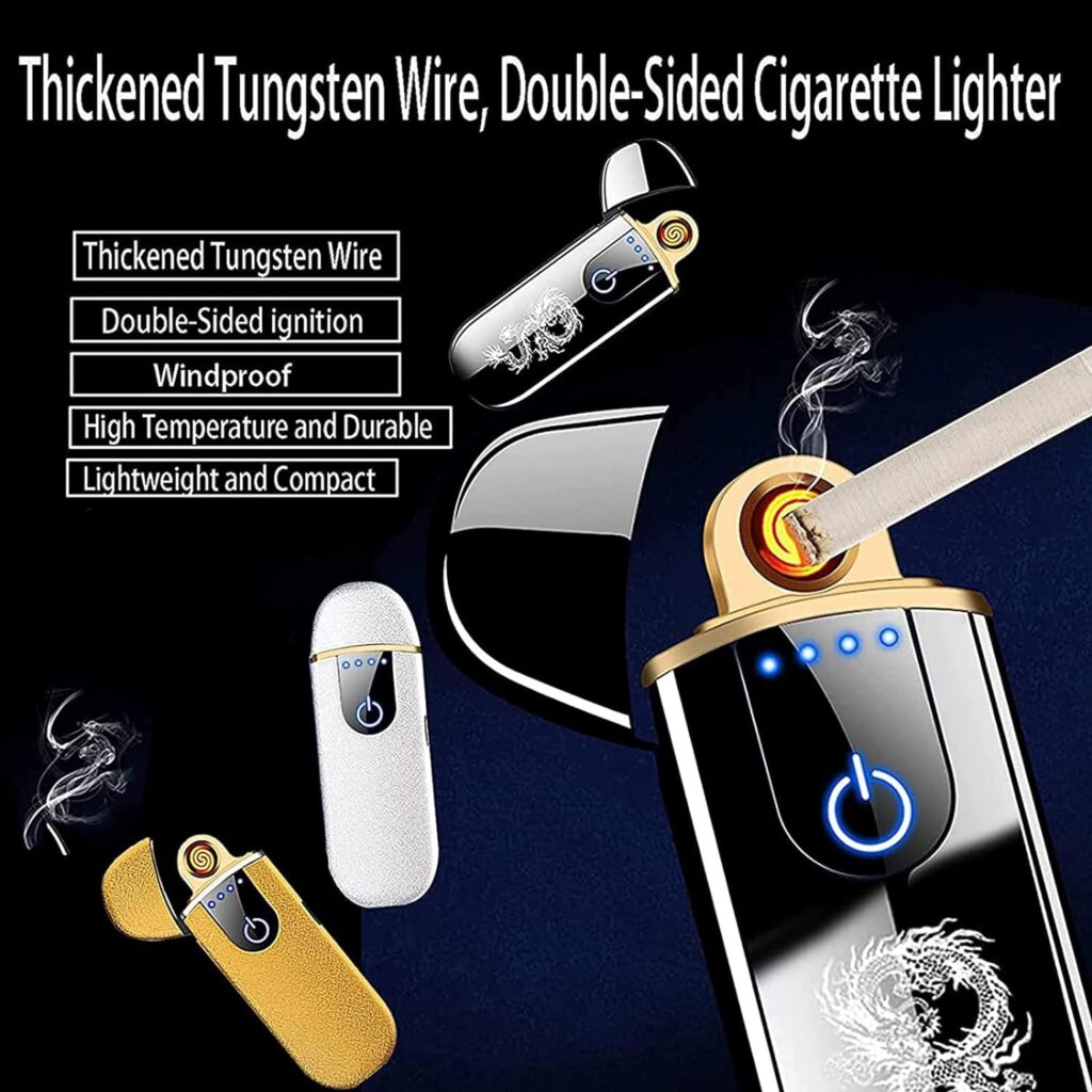 Electronic Lighter, Smart USB Rechargeable Lighter,Mini Electric Lighter Touch Ignition Windproof Flameless Lighter Plasma Lighter with Battery Indicator for Men Father Gifts (Dragon)