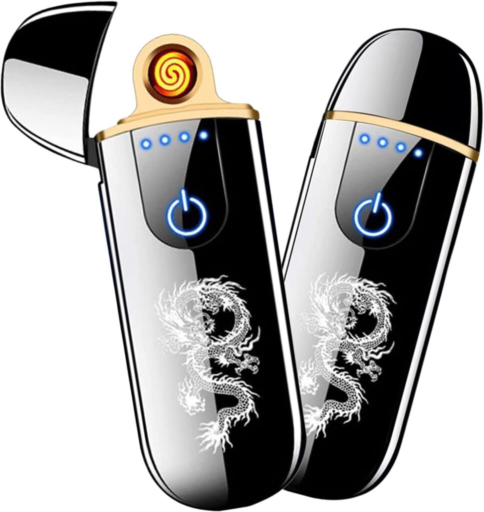 Electronic Lighter, Smart USB Rechargeable Lighter,Mini Electric Lighter Touch Ignition Windproof Flameless Lighter Plasma Lighter with Battery Indicator for Men Father Gifts (Dragon)