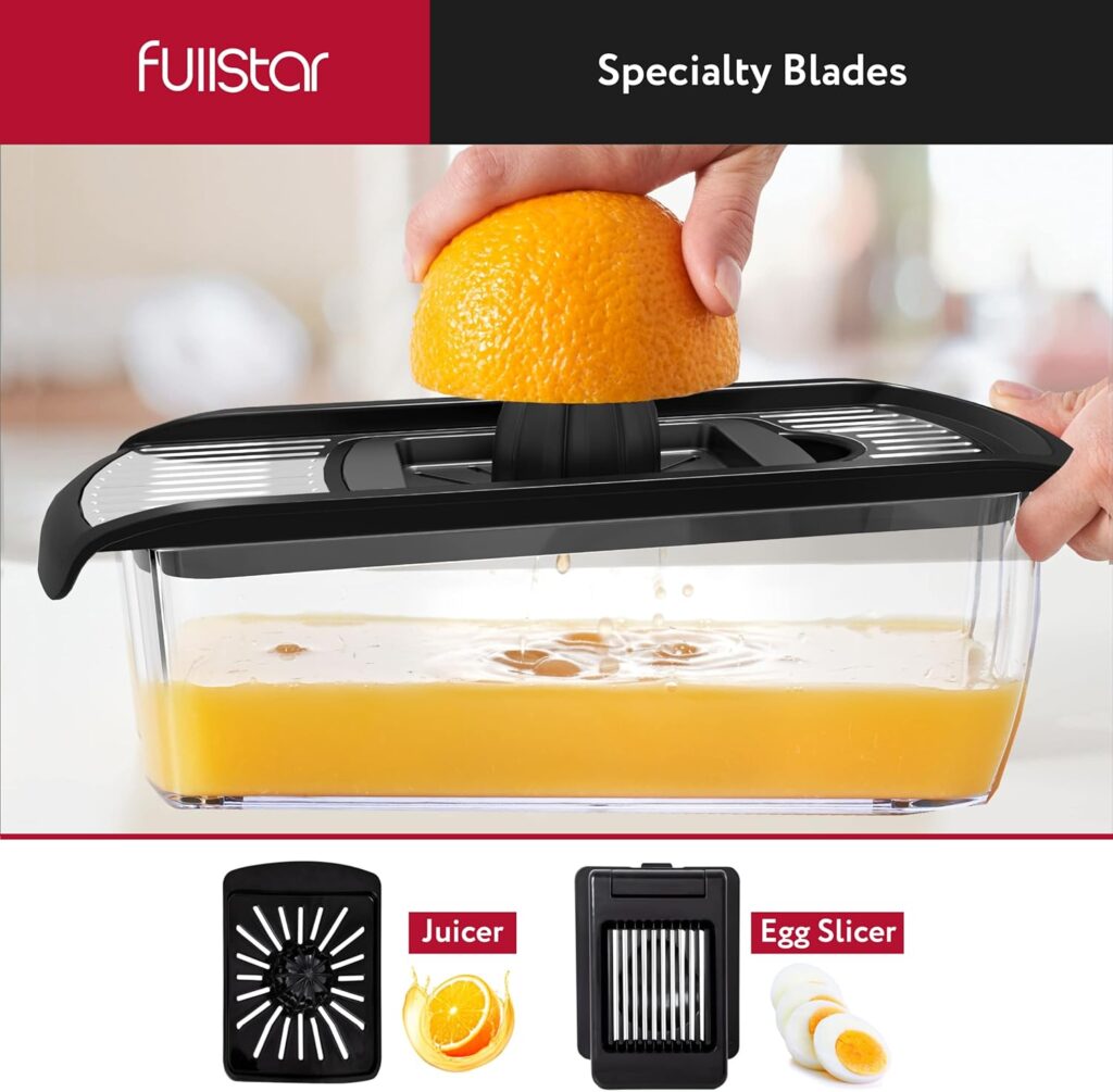 Fullstar Mandoline Slicer for Kitchen, Cheese Grater Vegetable Spiralizer and Veggie Slicer for Cooking  Meal Prep, Kitchen Gadgets Organizer  Safety Glove Included (6 in 1, Gray/Green)