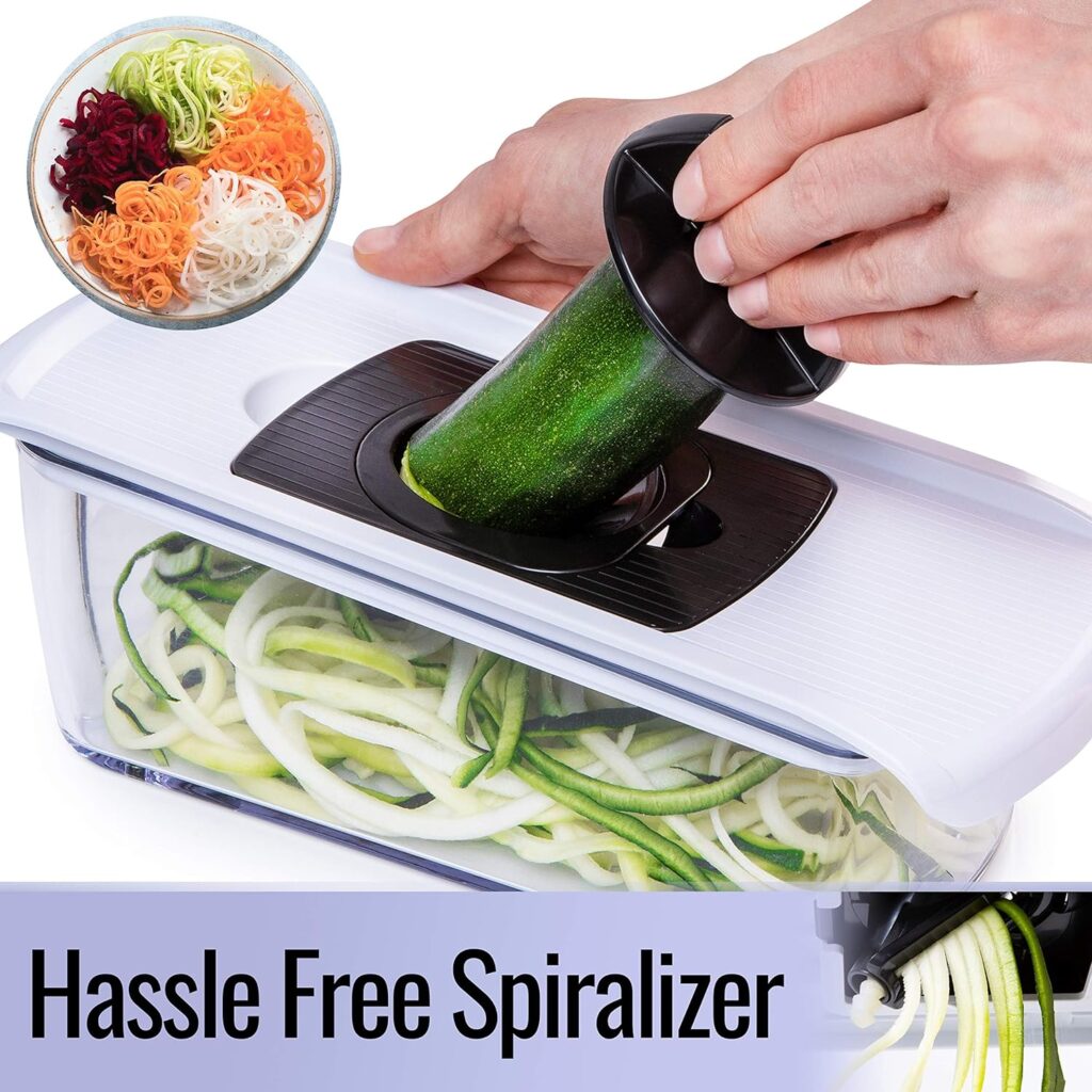 Fullstar Mandoline Slicer for Kitchen, Cheese Grater Vegetable Spiralizer and Veggie Slicer for Cooking  Meal Prep, Kitchen Gadgets Organizer  Safety Glove Included (6 in 1, Gray/Green)