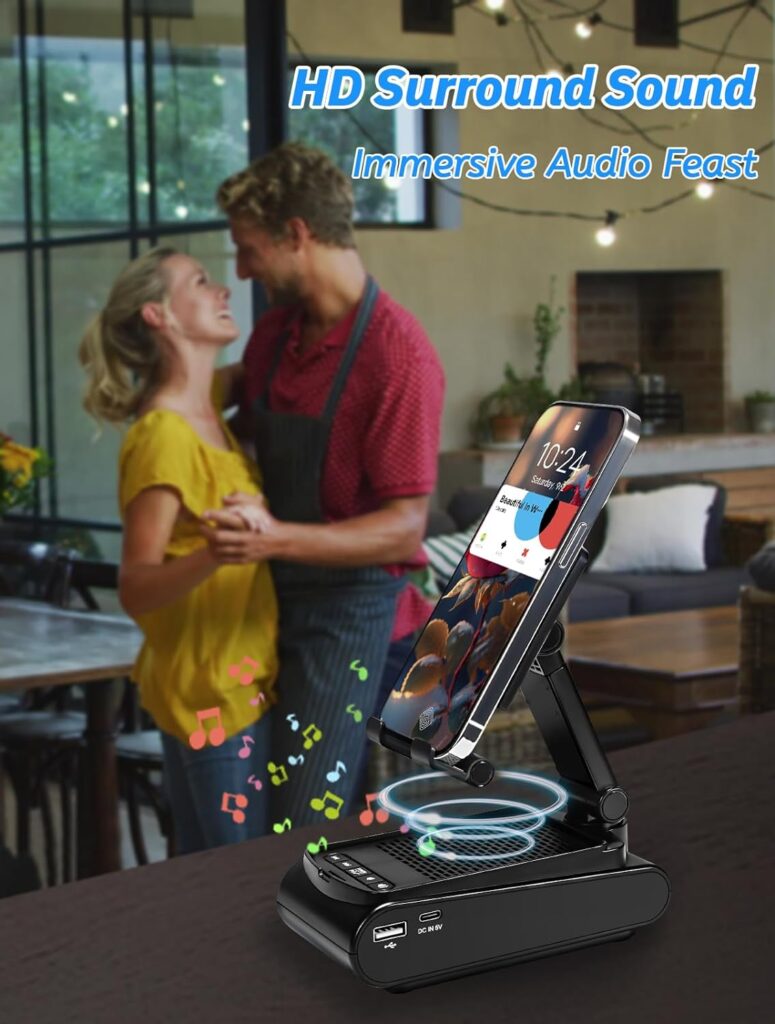 Gifts for Men or Women, Cell Phone Stand with Wireless Bluetooth Speaker, Adjustable Non-Slip Portable Tablet Holder, Desktop Cool Tech Gadgets for Mens Boys, Unique Birthday Gift Ideas for Mom Dad