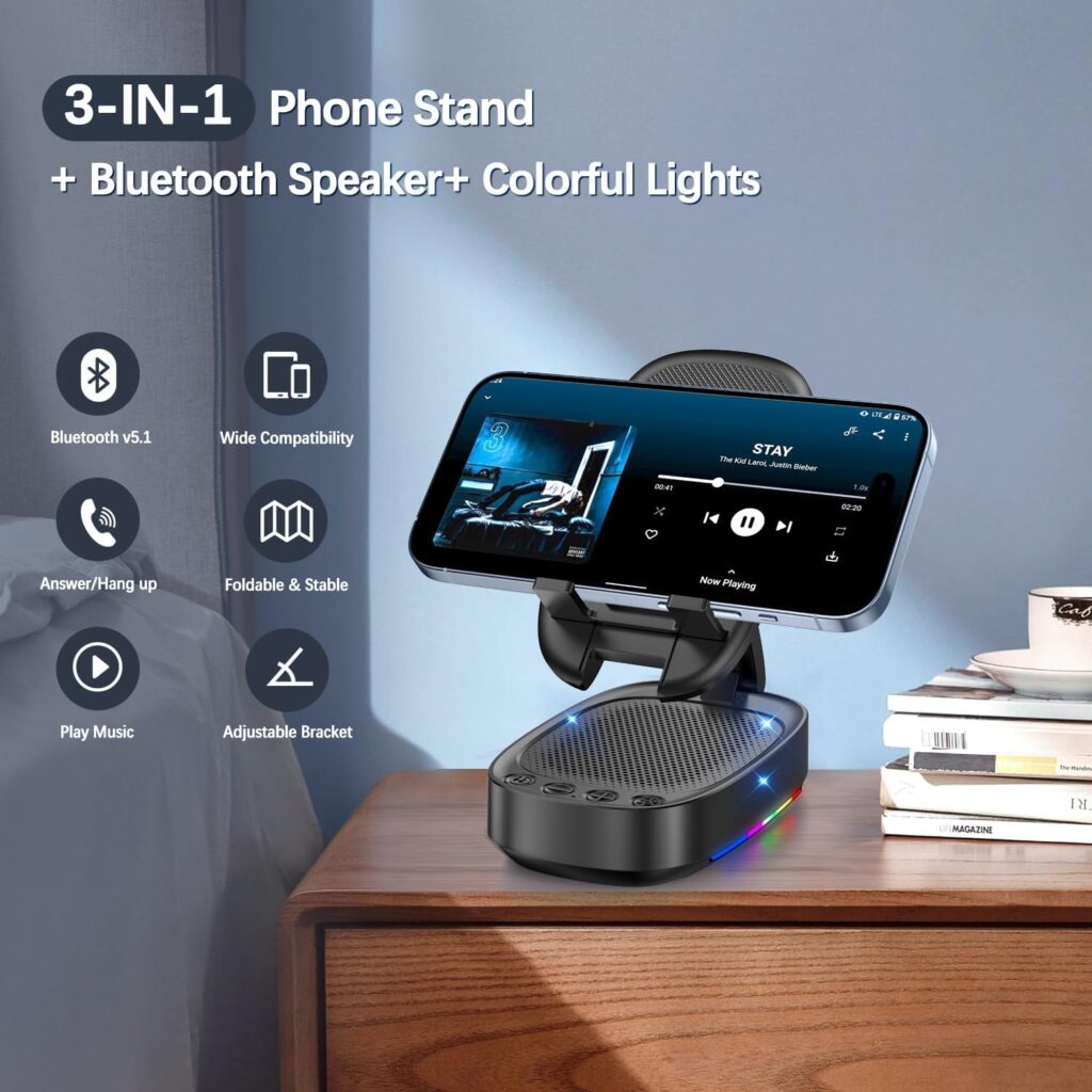 Gifts for Men Women, 2024 New Cell Phone Stand with Wireless Bluetooth Speaker, Christmas Stocking Stuffers Birthday Gift for Dad//Him/Teen Boy/Boyfriend/Husband, Cool Gadget Tools for Men (Grey)