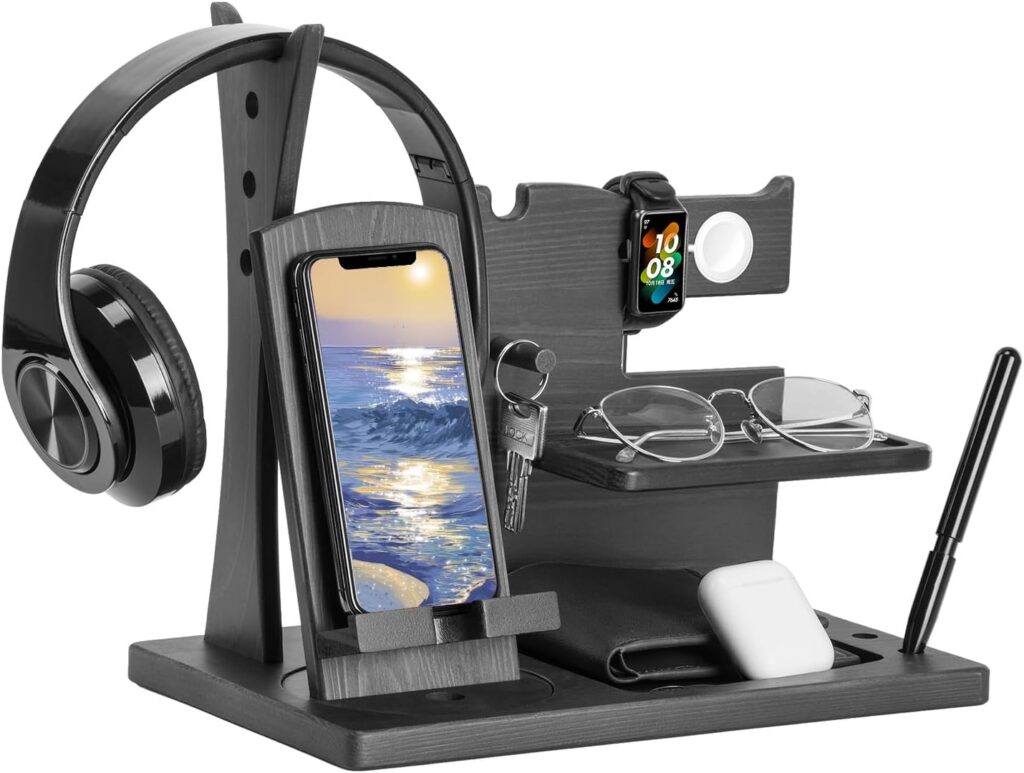 Gifts for Men Wood Phone Docking Station Key Holder Wallet Watch Organizer Stand Mens Gifts for Husband Wife Nightstand Anniversary Dad Birthday Gifts for Men Gadget Gifts for Dad Fathers Day