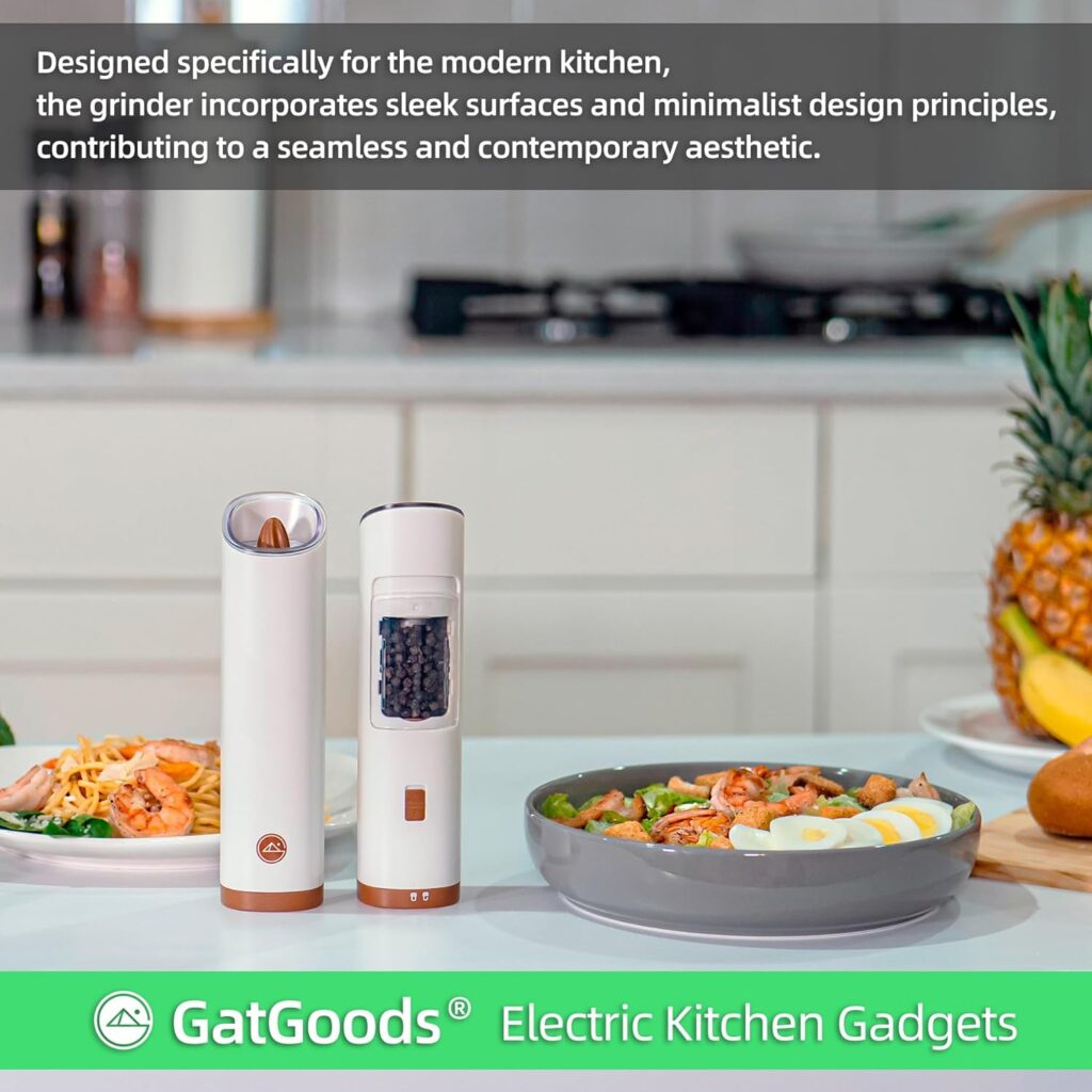 Gravity Electric Salt and Pepper Grinder Set, Adjustable Coarseness, Warm LED Light, One-handed Automatic Operation, Battery Powered, Black, Electric Pepper Mills