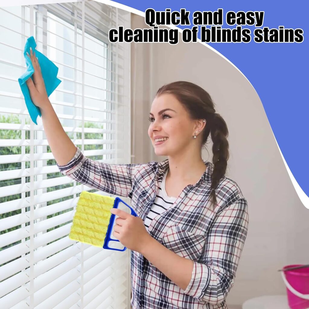 Handheld Blind Cleaner Duster Tool for Window Blinds Shutters,Ceiling Fan,Car Vents and Air Conditioner Household Cleaning Dust Brush Home Gadgets with 7 Removable Microfiber Sleeves Blue