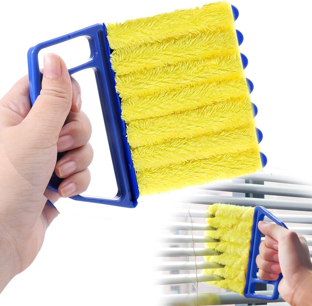 Handheld Blind Cleaner Duster Tool for Window Blinds Shutters,Ceiling Fan,Car Vents and Air Conditioner Household Cleaning Dust Brush Home Gadgets with 7 Removable Microfiber Sleeves Blue