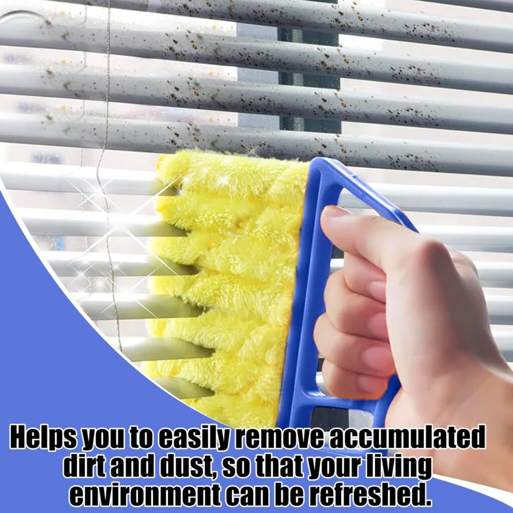 Handheld Blind Cleaner Duster Tool for Window Blinds Shutters,Ceiling Fan,Car Vents and Air Conditioner Household Cleaning Dust Brush Home Gadgets with 7 Removable Microfiber Sleeves Blue