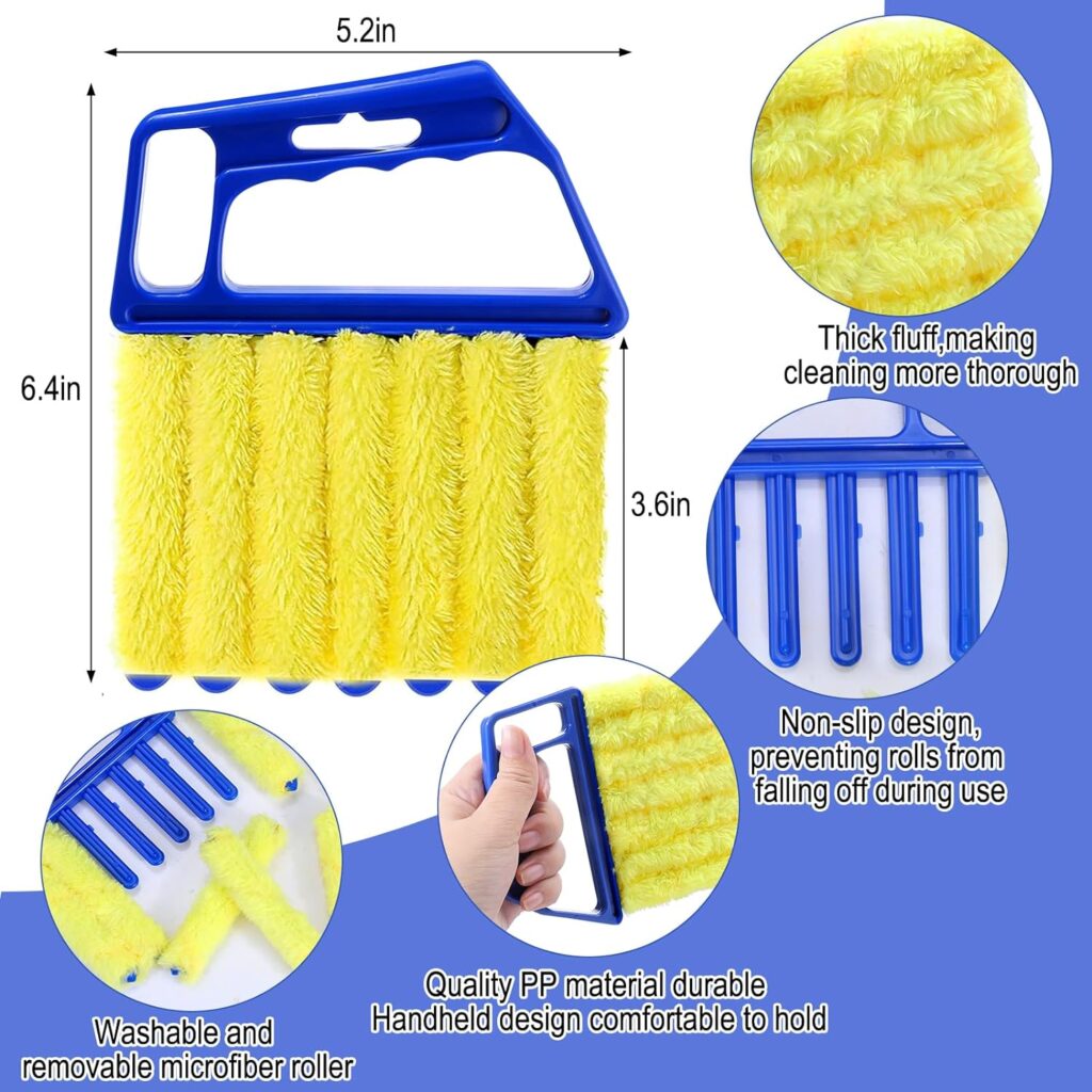 Handheld Blind Cleaner Duster Tool for Window Blinds Shutters,Ceiling Fan,Car Vents and Air Conditioner Household Cleaning Dust Brush Home Gadgets with 7 Removable Microfiber Sleeves Blue