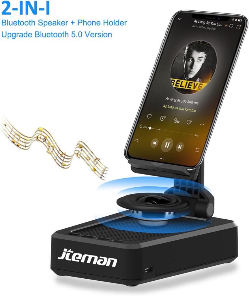 JTEMAN Cell Phone Stand with Portable Bluetooth Speaker, Gifts for Men, Gifts for Women, Kitchen Gadgets for Men, Compatible with iPhone/ipad/Samsung Galaxy