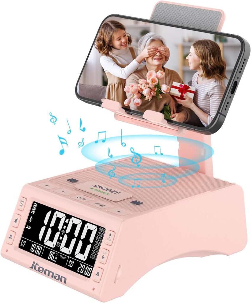 JTEMAN Gifts for Men Women,Cell Phone Stand with Wireless Bluetooth Speaker,Adjustable Cool Tech Kitchen Gadgets,Unique Birthday Gifts for Men,Women