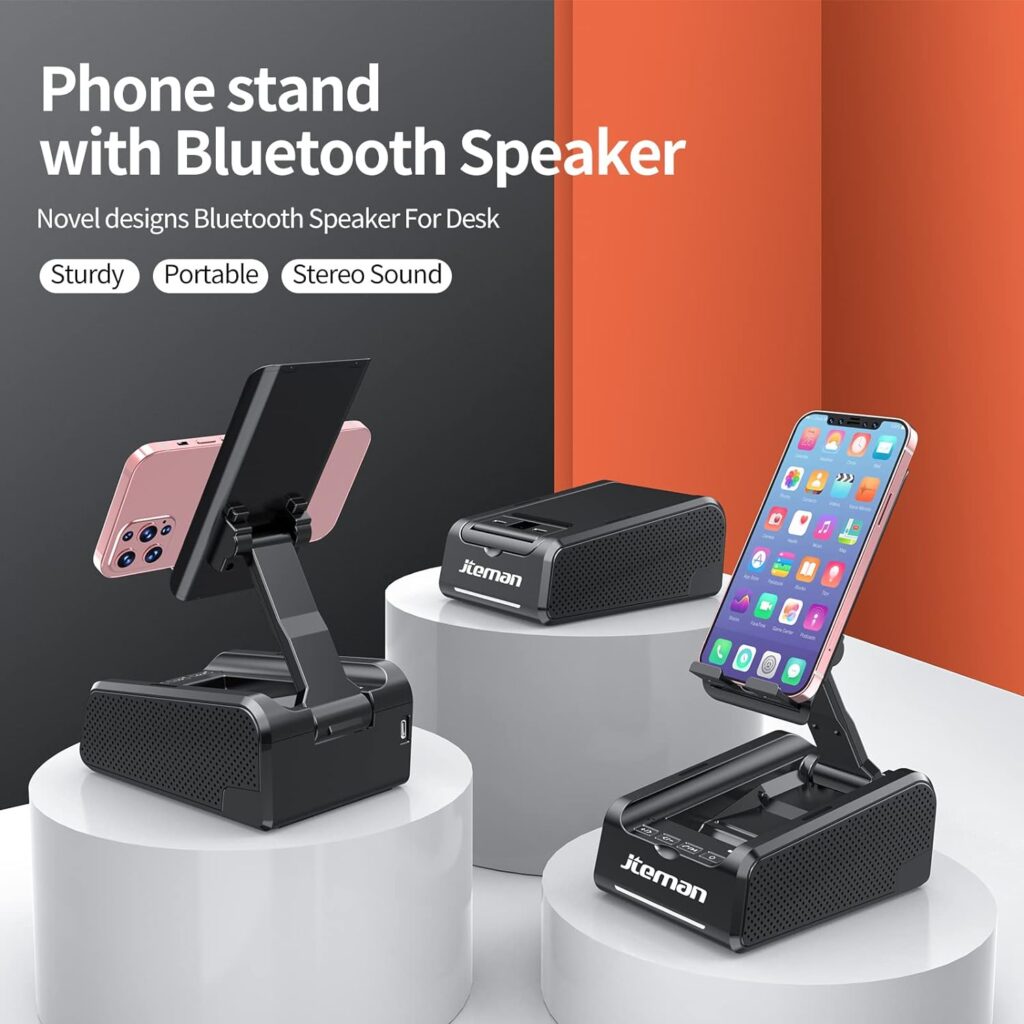 JTEMAN Phone Stand Wireless Bluetooth Speaker,Desktop Kitchen Gadgets Phone Stand,Portable Phone Stand with Speaker,Gifts for Women and Men