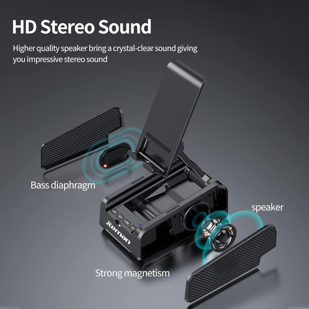 JTEMAN Phone Stand Wireless Bluetooth Speaker,Desktop Kitchen Gadgets Phone Stand,Portable Phone Stand with Speaker,Gifts for Women and Men