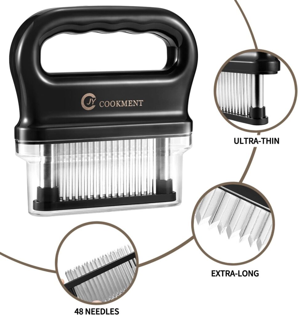 JY COOKMENT Meat Tenderizer Tool with 48 Stainless Steel Ultra Sharp Needle Blades, Detachable Kitchen Cooking Tool Best For Tenderizing, BBQ, Marinade