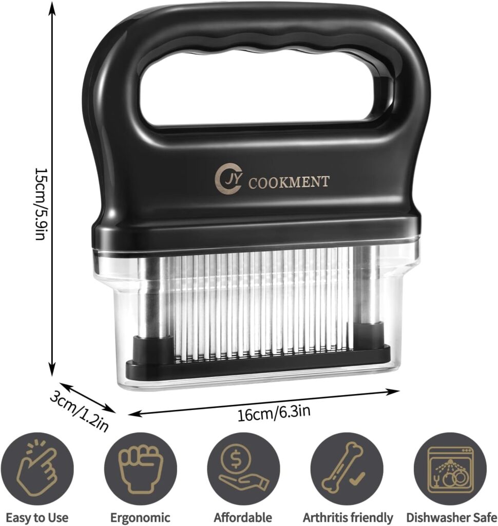 JY COOKMENT Meat Tenderizer Tool with 48 Stainless Steel Ultra Sharp Needle Blades, Detachable Kitchen Cooking Tool Best For Tenderizing, BBQ, Marinade