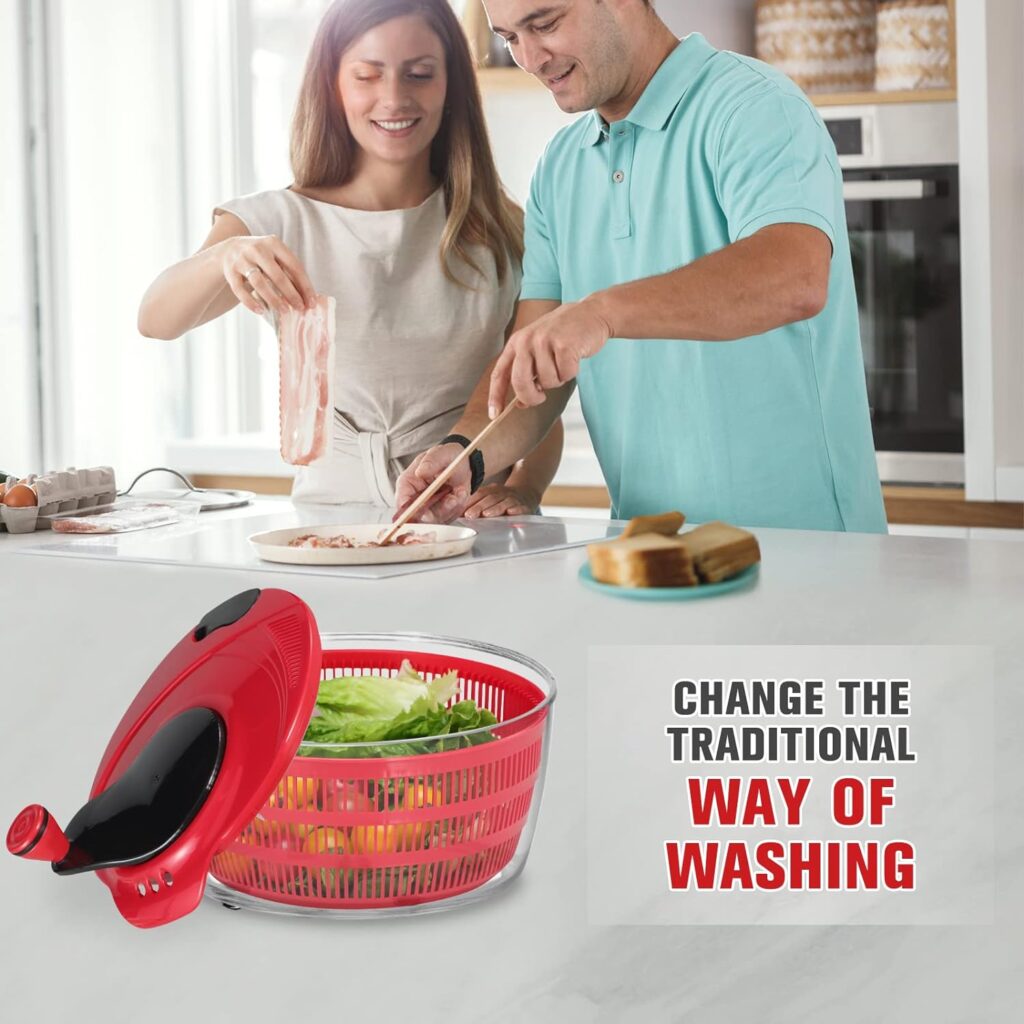 Large Salad Spinner Lettuce Spinner Kitchen Gadgets, Large Salad Spinner 6.3 Qt One-Handed Handle Easy Press Super High Efficiency for Home Kitchen Washing  Drying Leafy Vegetables