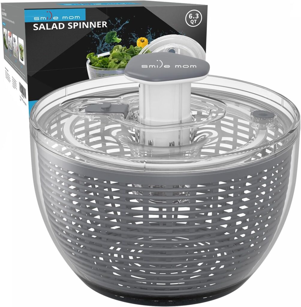 Large Salad Spinner Lettuce Spinner Kitchen Gadgets, Large Salad Spinner 6.3 Qt One-Handed Handle Easy Press Super High Efficiency for Home Kitchen Washing  Drying Leafy Vegetables