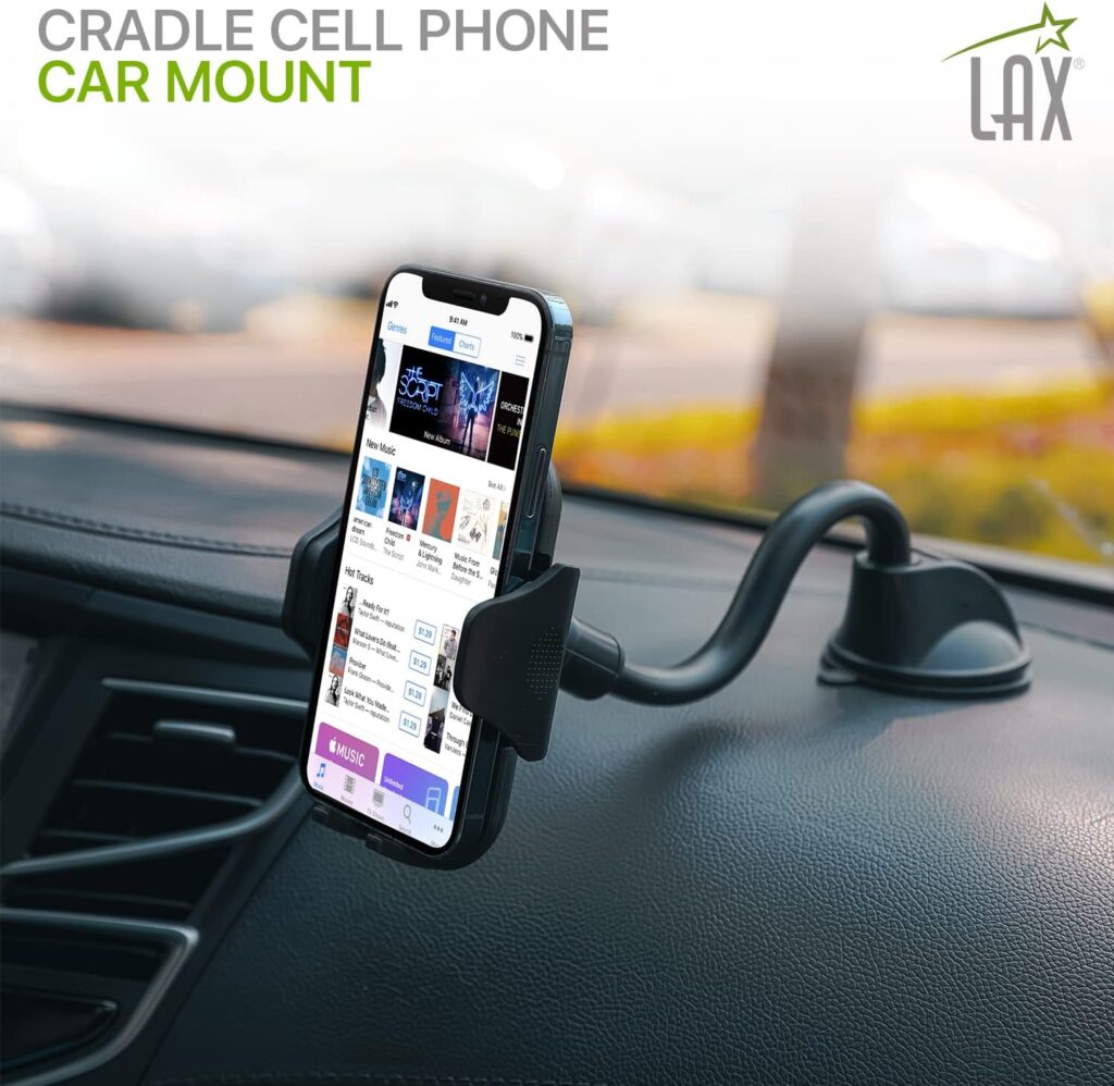 LAX Gadgets Cup Holder Phone Mount for iPhone 13, Samsung Galaxy S20, GPS Devices - Black