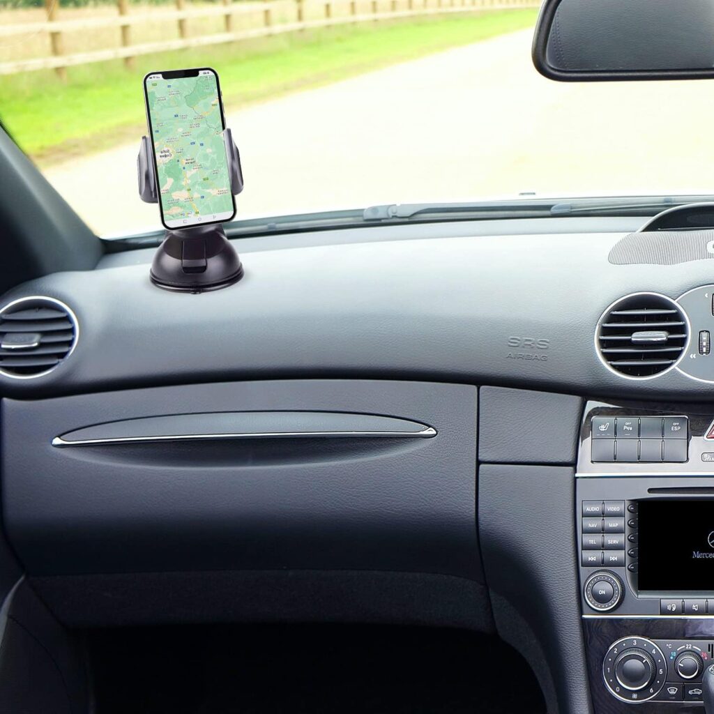 LAX Gadgets Premium Phone Car Mount - Strong Suction Cup Movable Jaws- Car Mount with Powerful Suction Cup for Windshield or Dashboard for All Smartphones - Black