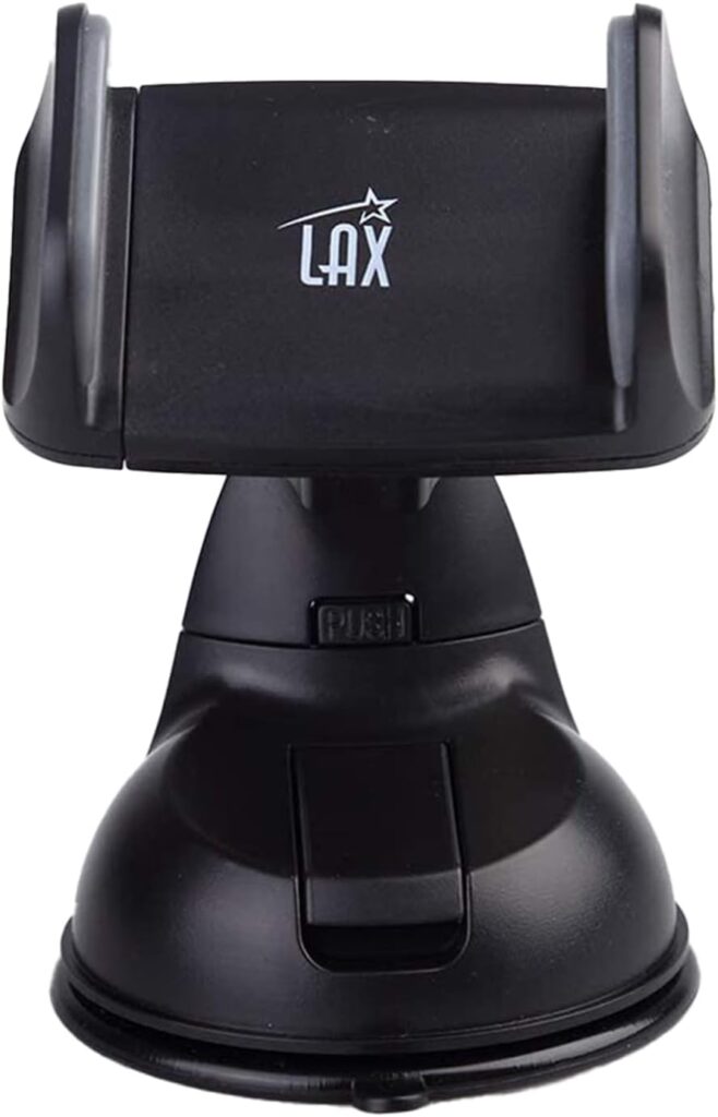 LAX Gadgets Premium Phone Car Mount - Strong Suction Cup Movable Jaws- Car Mount with Powerful Suction Cup for Windshield or Dashboard for All Smartphones - Black