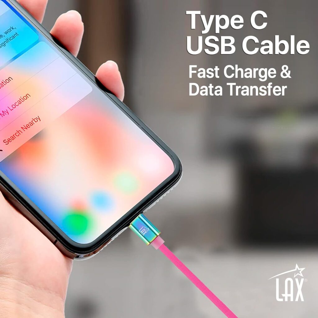 LAX Gadgets USB C Cable - Nylon Braided USB-C Charging Cable  Data Transferring - USB A to USB C for Android Phones, Google Pixel, Apple MacBook  Samsung Galaxy Phones - 6ft - Rainbow (USBC6BOW)