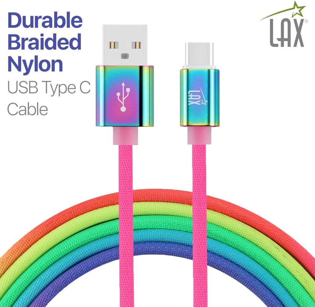 LAX Gadgets USB C Cable - Nylon Braided USB-C Charging Cable  Data Transferring - USB A to USB C for Android Phones, Google Pixel, Apple MacBook  Samsung Galaxy Phones - 6ft - Rainbow (USBC6BOW)