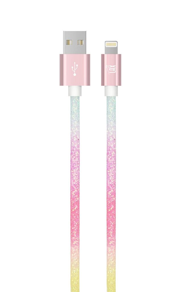 LAX Glitter Nylon Braided [Apple MFi Certified] Fast Charger iPhone Lightning Cable, iPhone Cord Compatible with iPhone 14/13 /12/11 Pro Max/XS MAX/XR/XS/X/8/7/SE/6S/ iPad  More (10FT-Pastel RBOW)