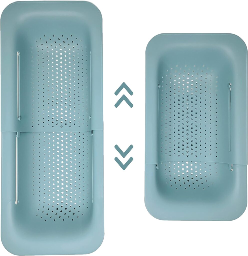 Makerstep Over the Sink Colander Strainer Basket - Expandable, Wash, Drain, and Dry. - New Home Kitchen Essentials, Multifunctional Kitchen Gadgets, Green