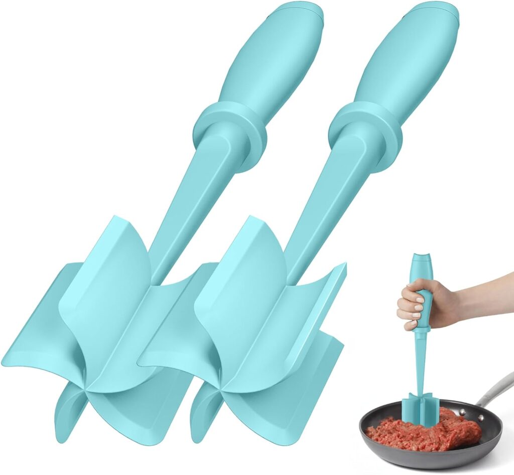 Meat Chopper for Hamburger, Premium Heat Resistant Masher and Smasher for Ground Beef, Ground Turkey and More, Nylon Ground Beef Chopper Tool and Meat Fork, Non Stick Mix Chopper