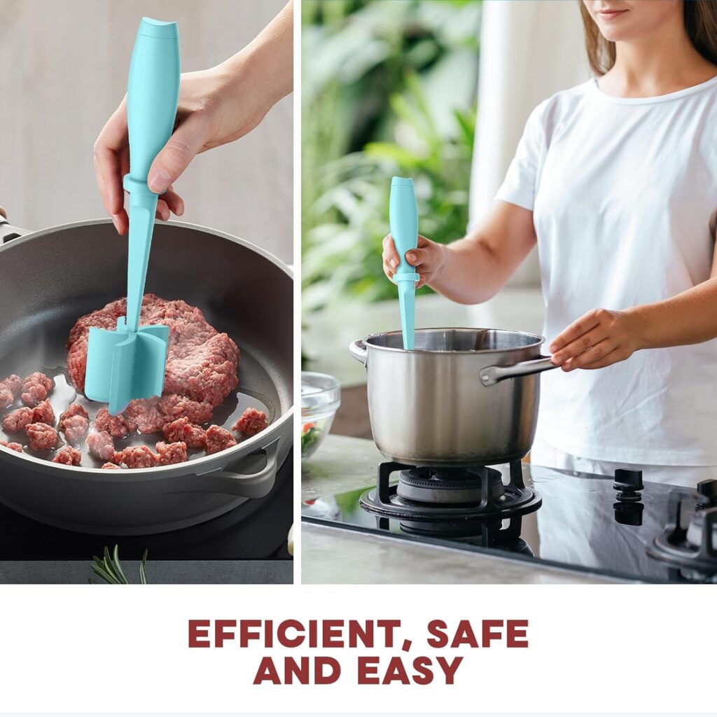 Meat Chopper for Hamburger, Premium Heat Resistant Masher and Smasher for Ground Beef, Ground Turkey and More, Nylon Ground Beef Chopper Tool and Meat Fork, Non Stick Mix Chopper