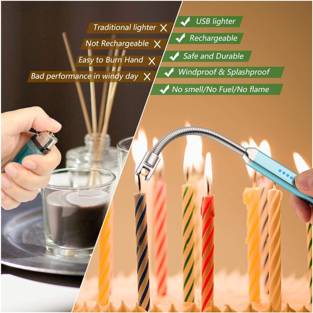 MEIRUBY Lighter Electric Candle Lighter Birthday Womens Day Gifts for Women Mom Wife Men, Long Electronic Rechargeable USB Lighter Arc Windproof Flameless Lighters for Candle Camping BBQ (Rose Gold)