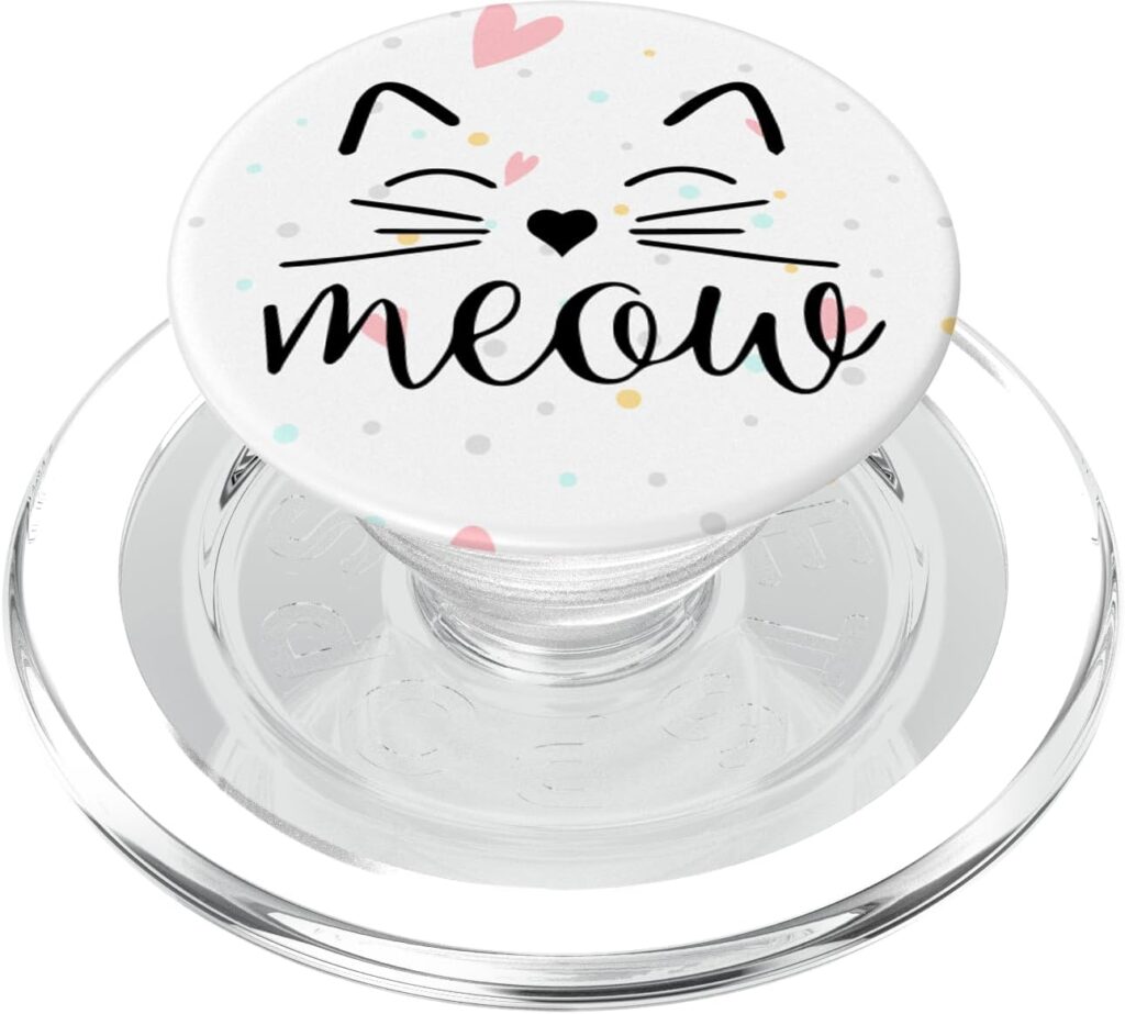 Meow Cute Cat Face Funny Costume Gadget for Cat Lovers PopSockets PopGrip: Swappable Grip for Phones  Tablets PopSockets MagSafe PopGrip for iPhone