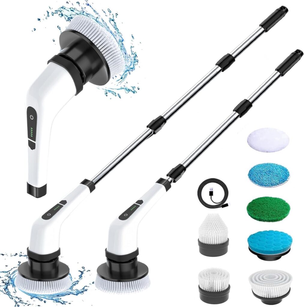 MGLSDeet Electric Spin Scrubber Rechargeable Cleaning Brush with 9 Replaceable Brush Heads, Cordless and Portable Power Scrubber, Bathroom Scrubber for Cleaning Tile, Sink, Window, Floor, Tub, Car