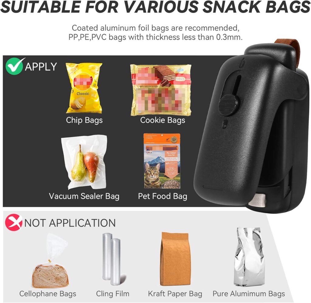 Mini Bag Sealer, ROMSTO Handheld Heat Vacuum Sealer, 2 in 1 Sealer and Cutter with Lanyard, Portable Resealer Machine for Plastic Bags Food Storage Snacks Freshness (2xAA Batteries Included)