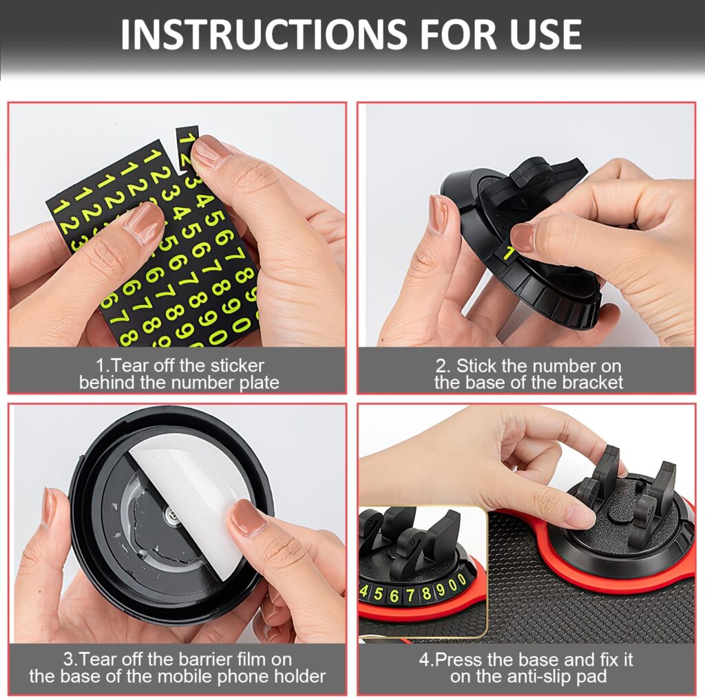 Multifunction Car Anti-Slip Mat Auto Phone Holder, Rotatable Anti Skid Car Dashboard Pad with Temporary Parking Numbe, Universal Phone Holder With Extra Large Pad For Phones Sunglasses Keys Gadgets