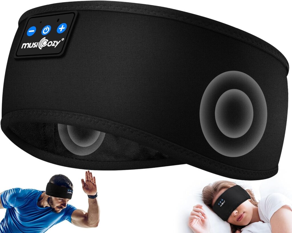 MUSICOZY Sleep Headphones Bluetooth 5.2 Headband, Sports Wireless Earphones Sweat Resistant Earbuds with Ultra-Thin HD Stereo Speaker for Workout Running Cool Gadgets Unique Gifts