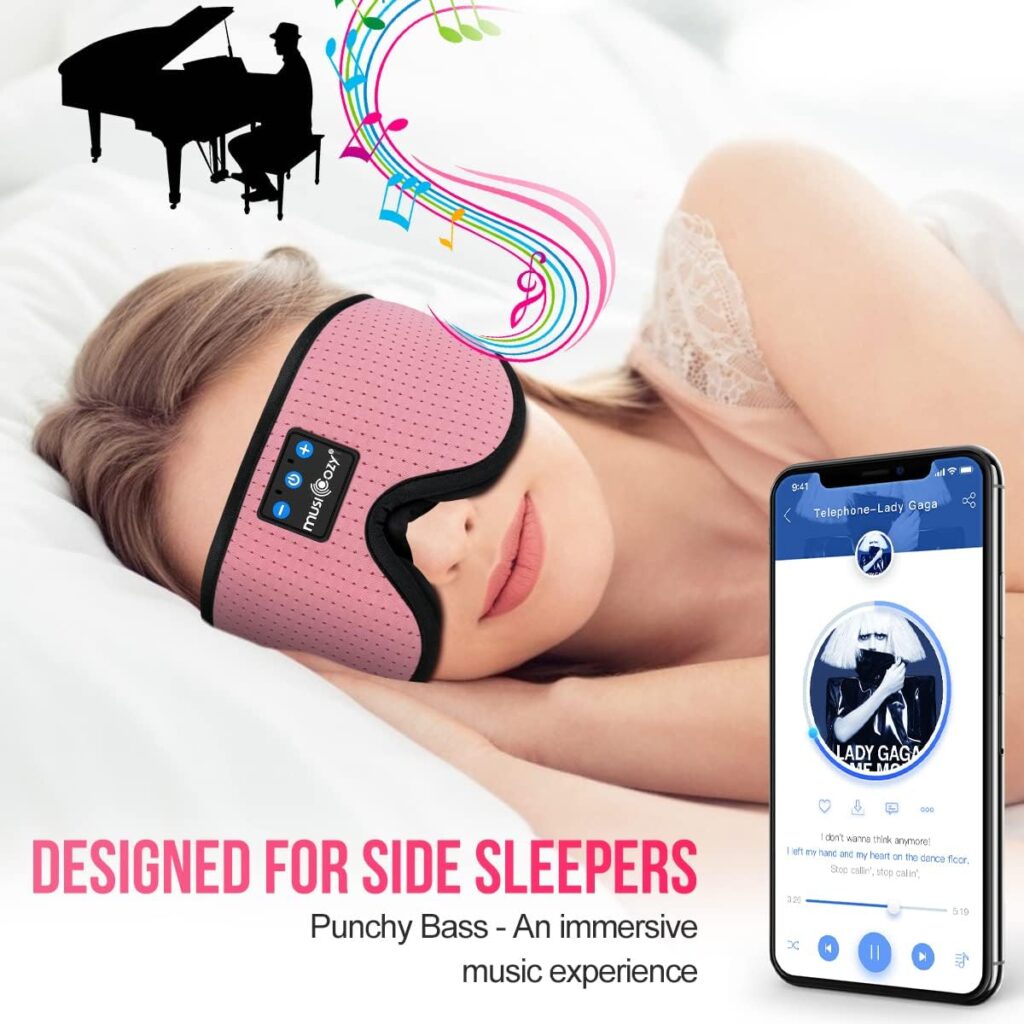MUSICOZY Sleep Headphones Masks, Bluetooth Sleep Eye Mask for Sleeping for Side Sleepers, Sleeping Masks Headphones Wireless Music Mask Men Women with Speakers Cool Tech Gadgets Gifts(Purple)