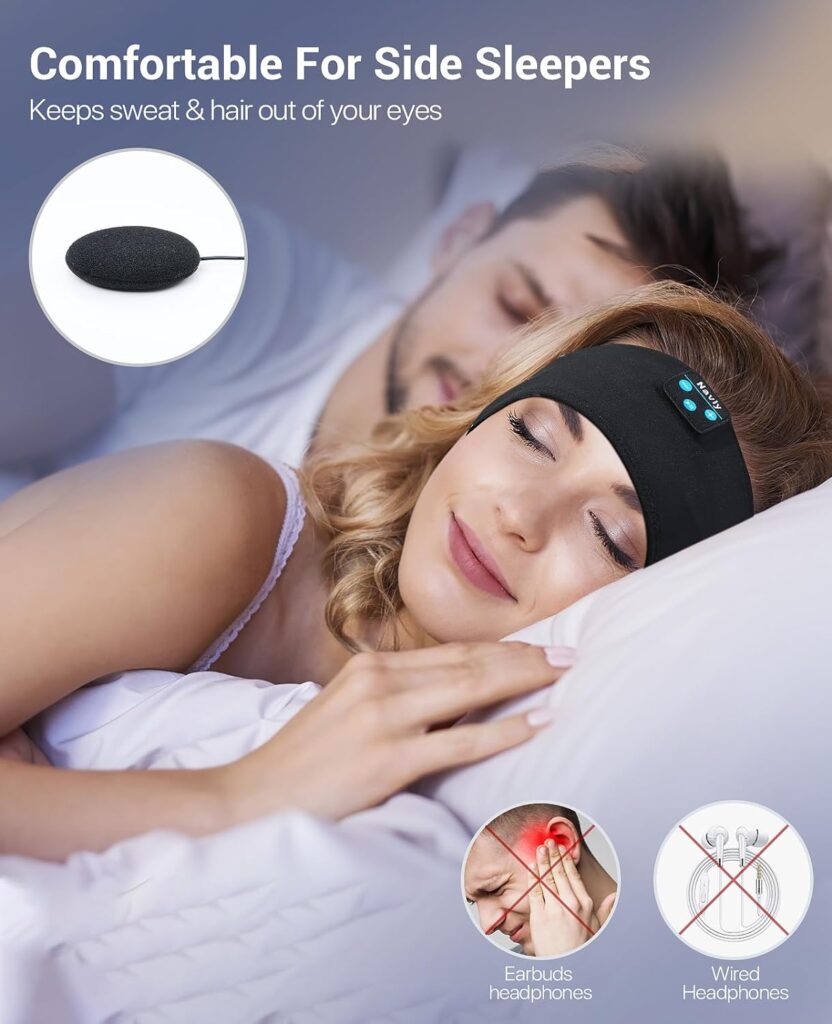 Navly Sleep Headphones Bluetooth Headband, Wireless Headband Headphones Headsets with Thin Speakers, Sleep Earbuds, Sleeping Headphones for Workout Running Yoga Sports Gift for Men Women