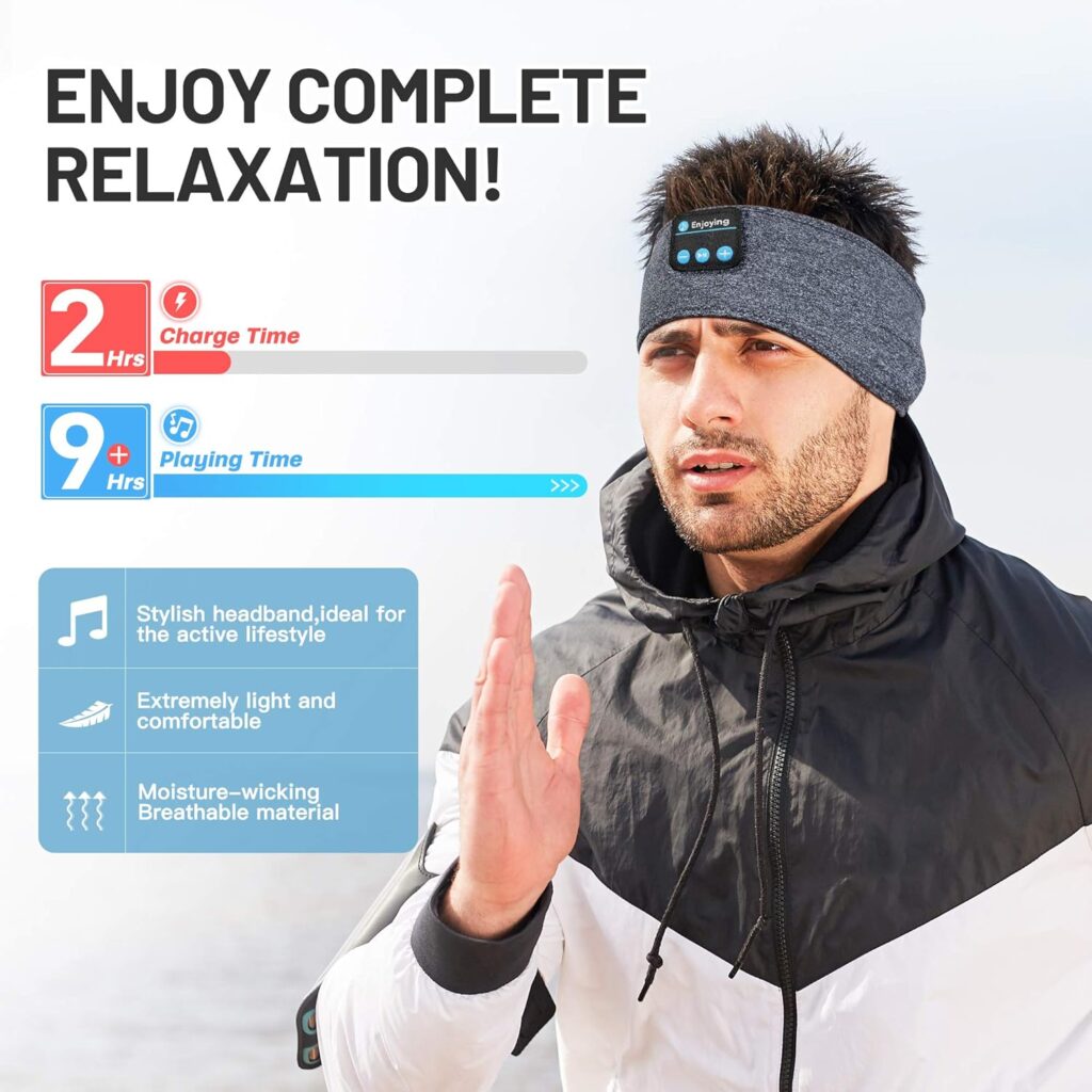 Navly Sleep Headphones Bluetooth Headband, Wireless Headband Headphones Headsets with Thin Speakers, Sleep Earbuds, Sleeping Headphones for Workout Running Yoga Sports Gift for Men Women
