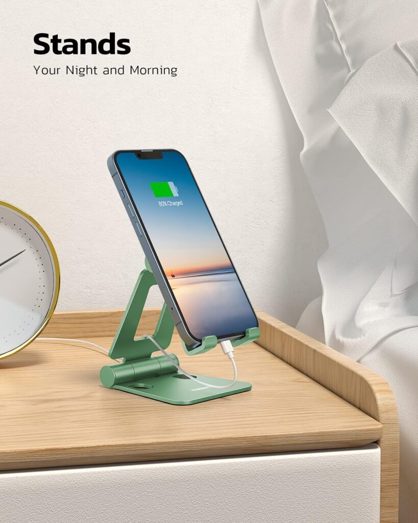 Nulaxy 2 Pack Dual Folding Cell Phone Stand, Fully Adjustable Foldable Desktop Phone Holder Cradle Dock Compatible with Phone 14 13 12 Pro Xs Xs Max Xr, All Phones, Black  Rose Gold