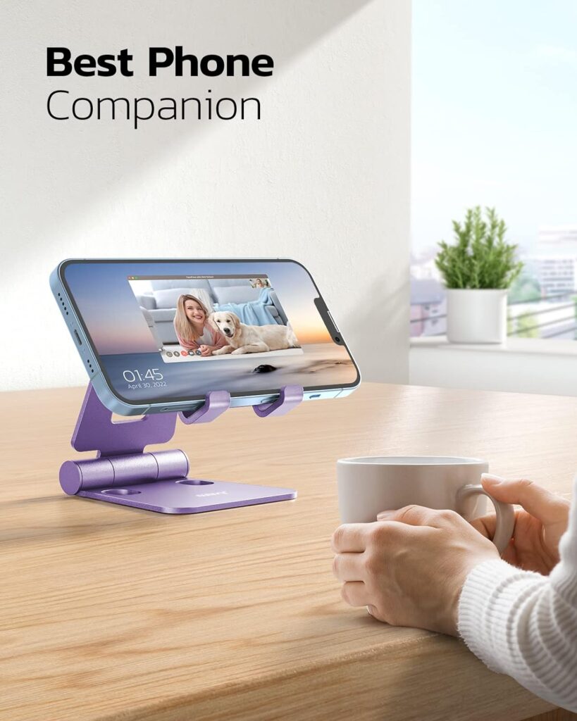 Nulaxy 2 Pack Dual Folding Cell Phone Stand, Fully Adjustable Foldable Desktop Phone Holder Cradle Dock Compatible with Phone 14 13 12 Pro Xs Xs Max Xr, All Phones, Black  Rose Gold