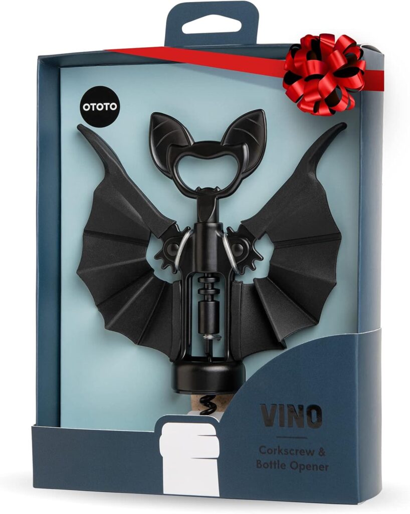 OTOTO Vino Spooky Bat 2-in-1 Wine  Beer Opener, Corkscrew  Bottle Opener - Goth Wine Accessories  Gifts for Wine Lovers