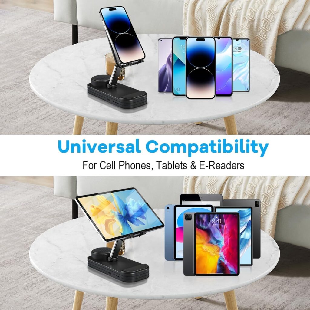 Phone Stand with Speaker HD Surround Sound Bluetooth Speaker Adjustable Phone Holder Desktop Tech Gadgets for Women Men Birthday Valentine Present Idea Outdoor Wireless Speaker - White