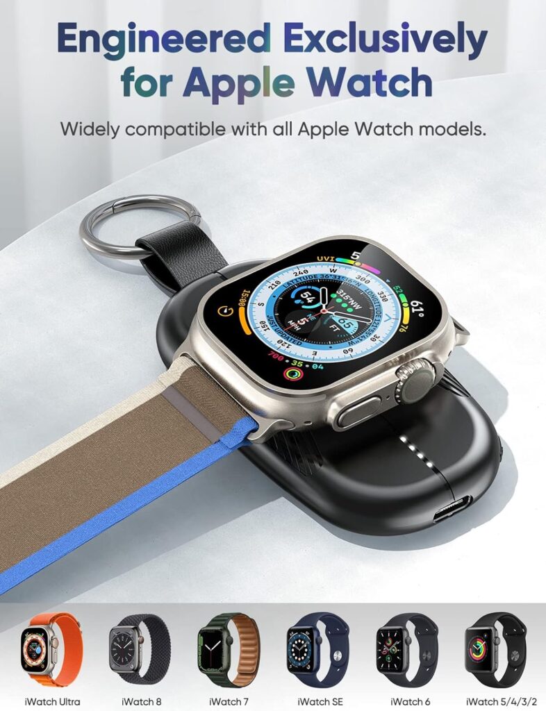 Portable Charger for Apple Watch, 1200mAh Magnetic Keychain Wireless Power Bank Watch Charger for iWatch Series 8/UItra/7/6/SE/5/4/3/2
