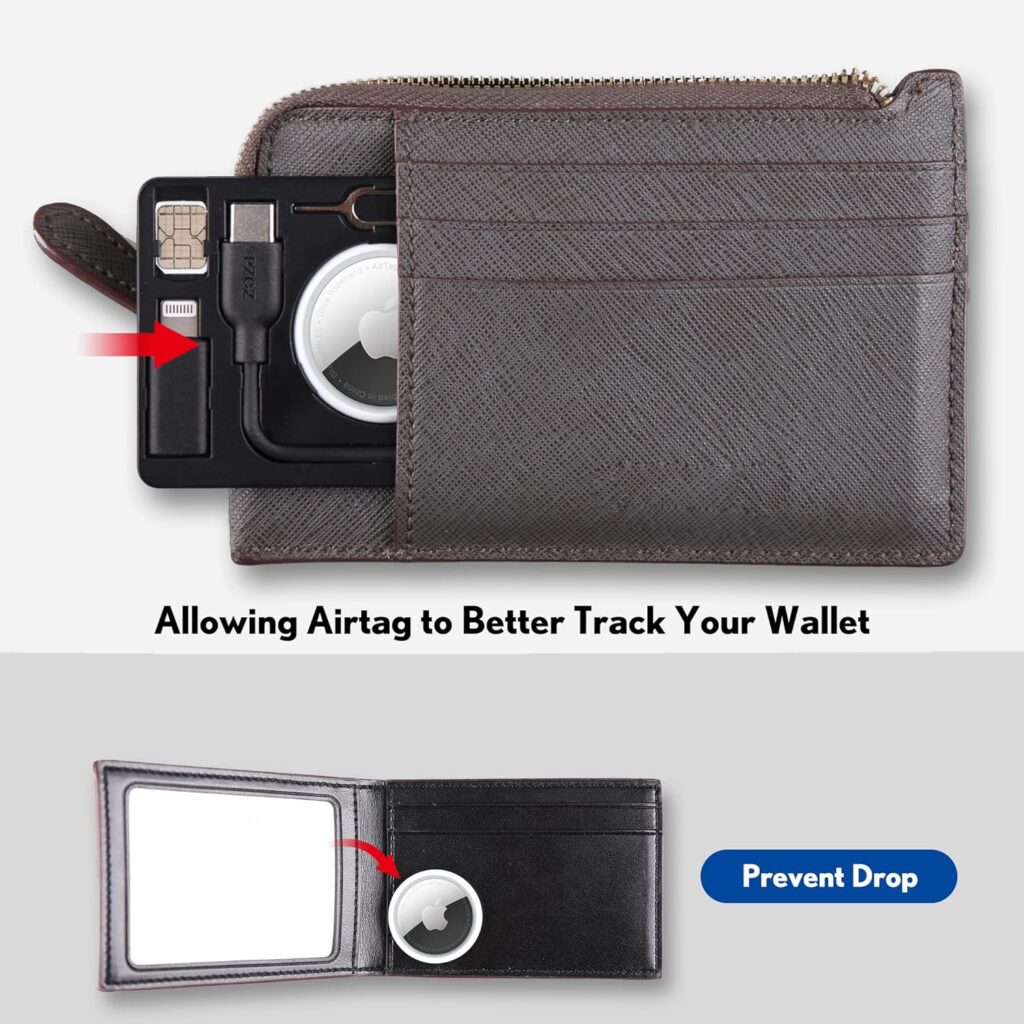 PZOZ Airtag Wallet Holder with USB C to Lightning Charging Cable SIM Adapter Storage Case, Charger Cord Type C USB A 3.1 OTG Converter Kit Card Gadgets Air Tag Men Women, Fit for Apple iPhone