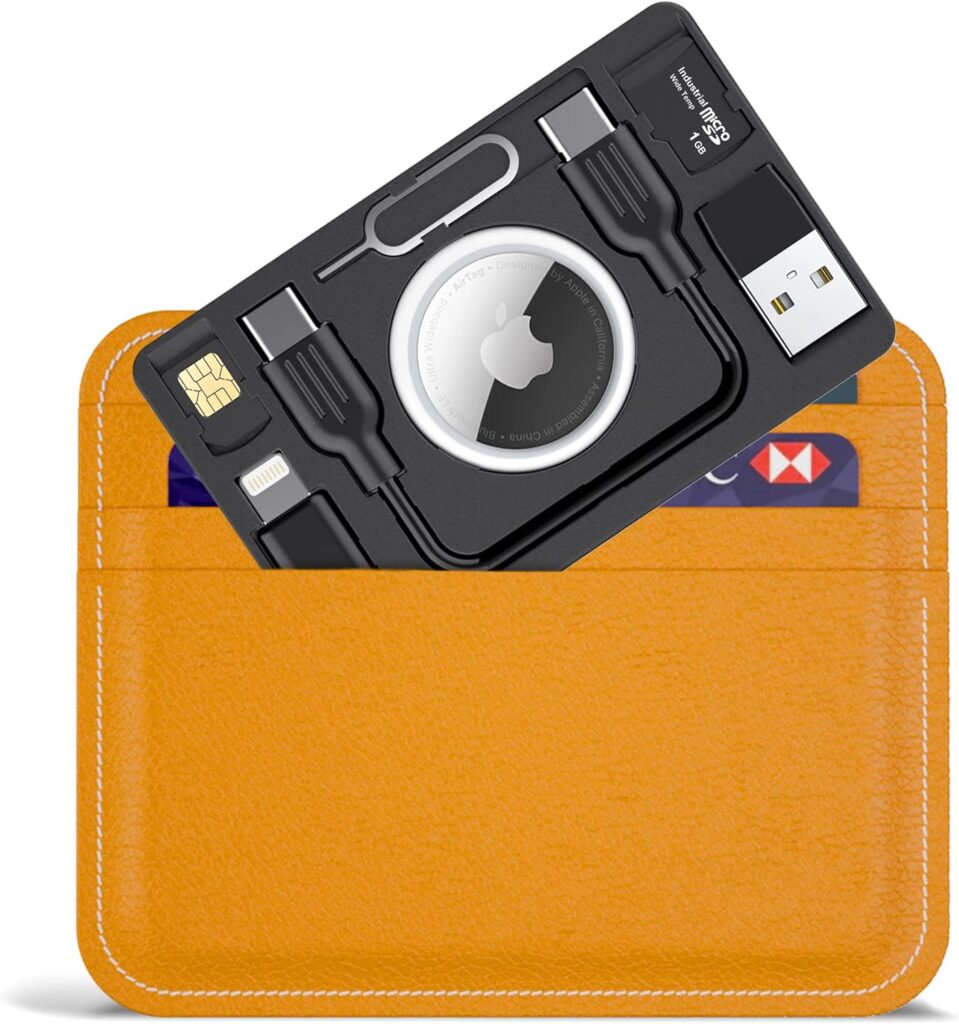 PZOZ Airtag Wallet Holder with USB C to Lightning Charging Cable SIM Adapter Storage Case, Charger Cord Type C USB A 3.1 OTG Converter Kit Card Gadgets Air Tag Men Women, Fit for Apple iPhone