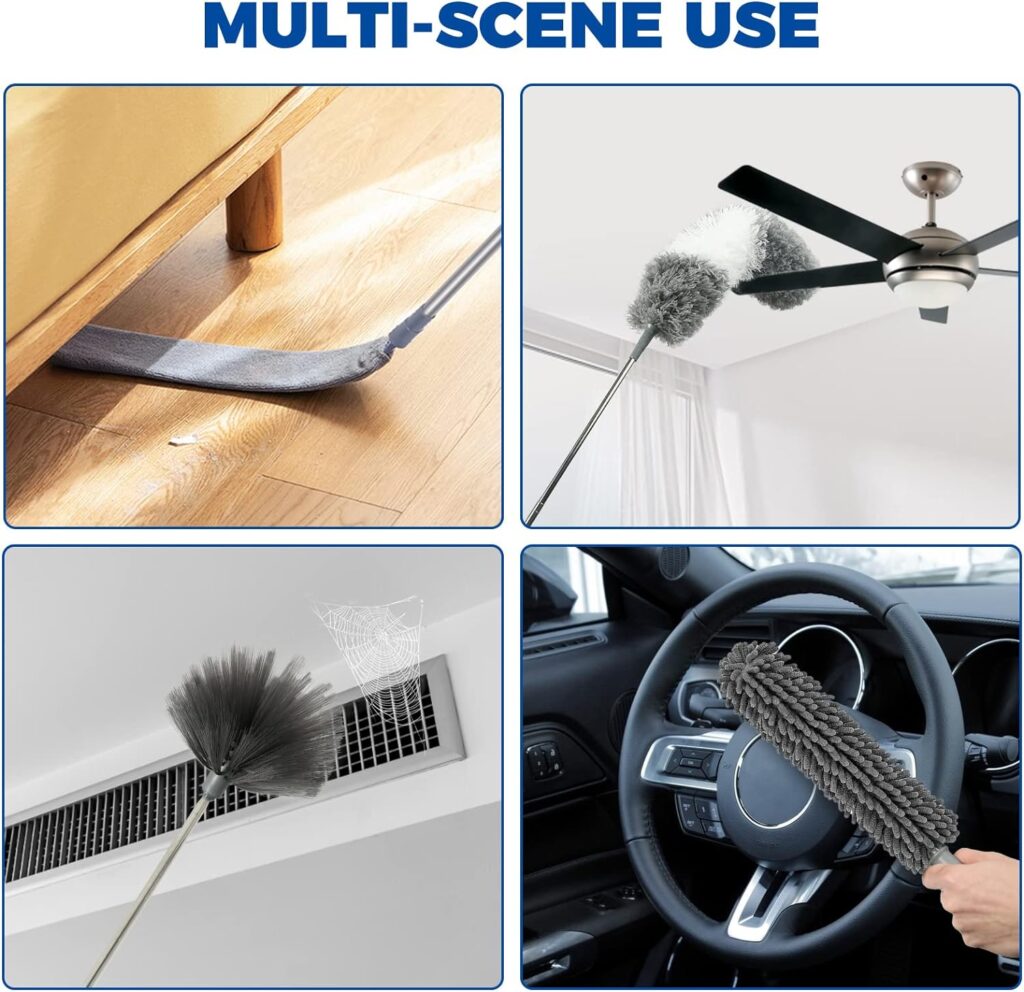 Retractable Gap Dust Cleaner Duster for Cleaning Microfiber Duster with Extension Pole, Extendable Duster with 2 Dusting Cloths Cleaning Tools Brush Gadgets for Couch Sofa Furniture Ceiling Fan Cobweb