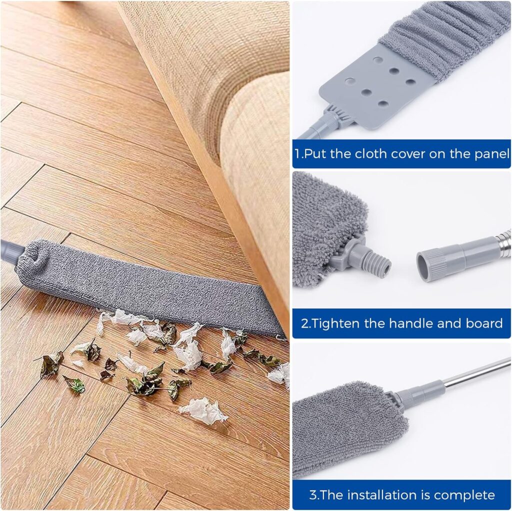 Retractable Gap Dust Cleaner Duster for Cleaning Microfiber Duster with Extension Pole, Extendable Duster with 2 Dusting Cloths Cleaning Tools Brush Gadgets for Couch Sofa Furniture Ceiling Fan Cobweb